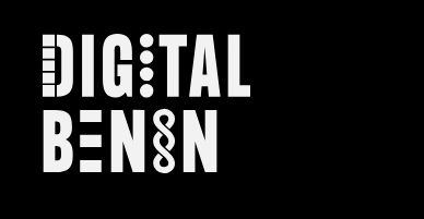 Der Schriftzug "DIGITAL BENIN" erscheint in fetten weissen Buchstaben auf schwarzem Hintergrund